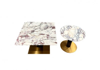 Minimalist Coffee Table with Colorful Patterned Marble Top