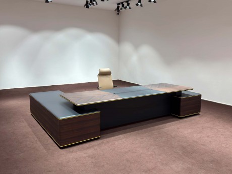 Smoke Gray Executive Desk with Large Side Cabinet